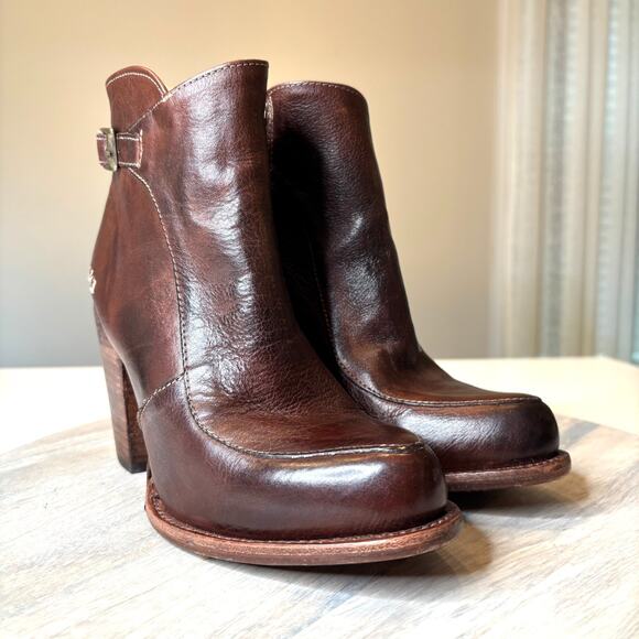 Bed Stu Isla Cobbler Brown Leather Ankle Boots Women’s 8.5 Rustic Heeled Booties - Picture 5 of 12